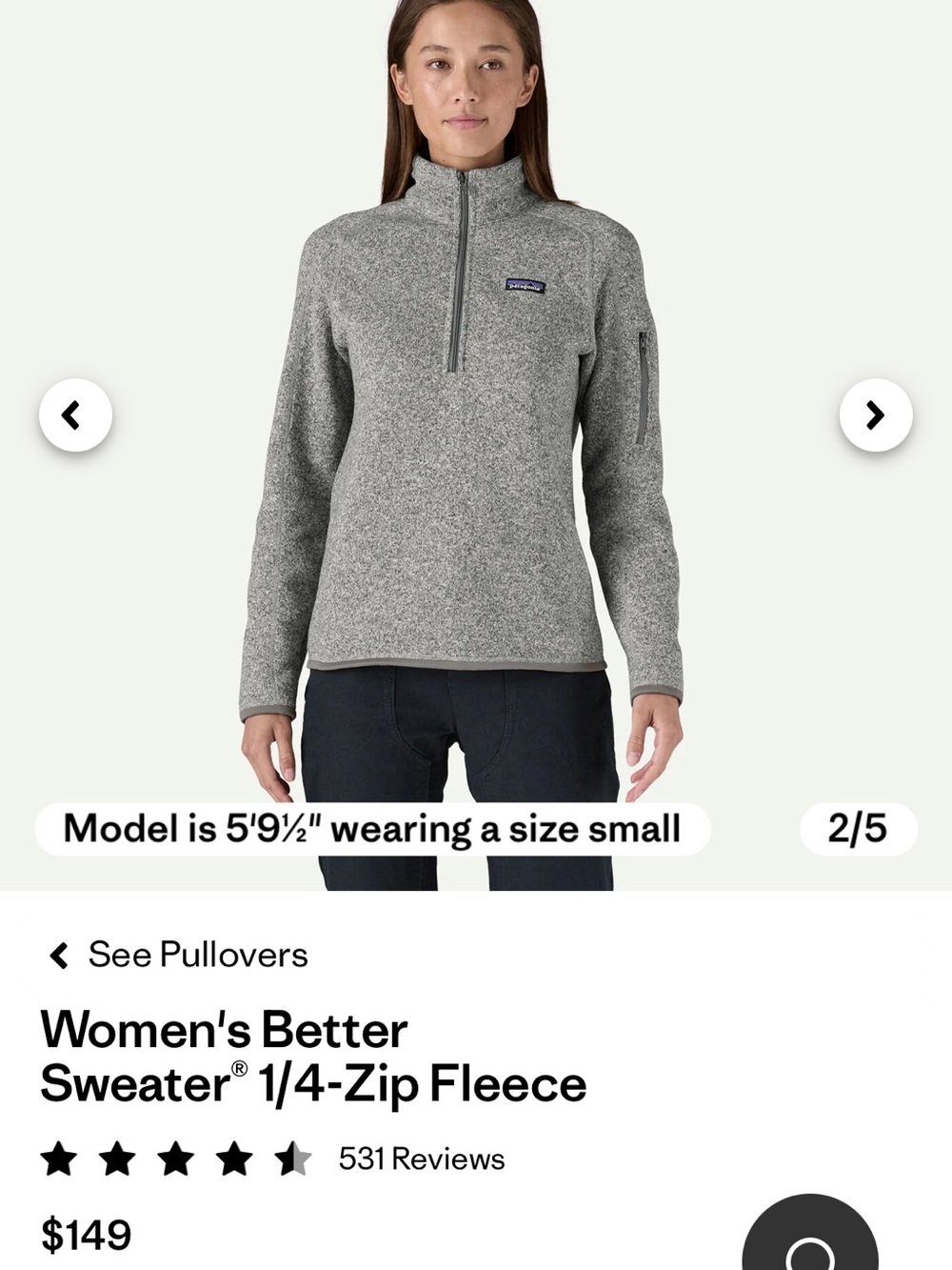 Patagonia Women's Heather Gray 1/4-Zip Fleece Pullover
